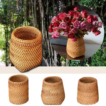 

Rattan Spoons Bucket Dinner Knives Forks Tableware Storage Box Home Flower Pots Vase Storage Baskets Organizer