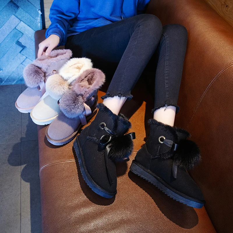 

Lace Up Boots Plush Flat Heel Low Heels booties Women's Rubber Shoes Rain Bootee Woman 2019 Booties Ladies Australia Round Toe