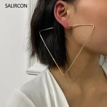 

Salircon Korean Geometric Triangle Big Drop Earring for Women Gold Color Hoop Earring Brinco Statement Chic Unique Jewelry Gifts