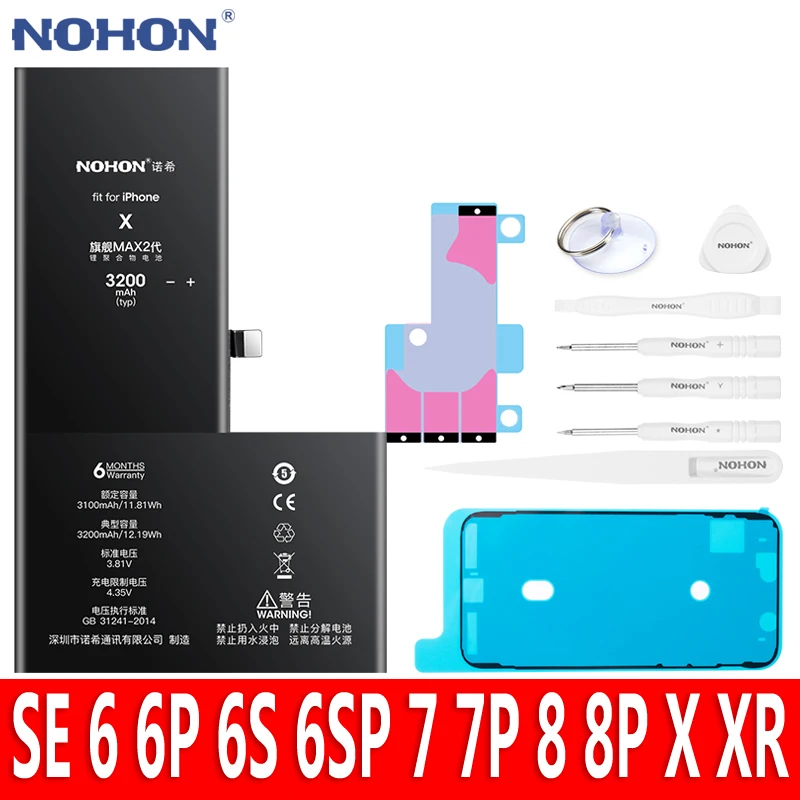 NOHON Battery For iPhone X XR 8 7 6S 6 Plus SE 2020 SE2 8Plus 7Plus iPhoneX Replacement Lithium Polymer Bateria High Capacity
