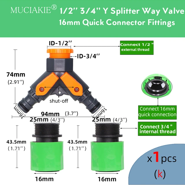 Séparateur de tuyau d'arrosage à 2 voies, séparateur de tuyau en Y,  séparateur de robinet de tuyau, connecteurs d'adaptateur de tuyau en laiton  de 3/4 pouces Valve d'arrêt - AliExpress