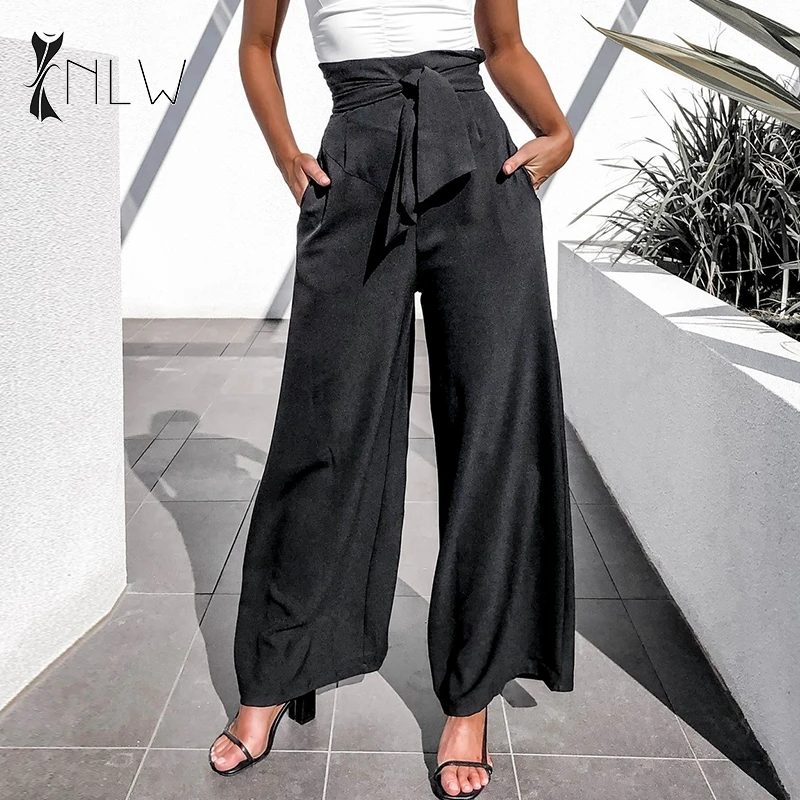 NLW Высокая талия черные брюки палаццо Женские повседневные модные широкие с
