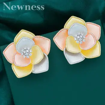 

Newness luxury Delicate Flower 3Tone Copper Fashion Earring Women Engagement Wedding Party Bridal Body Jewelry