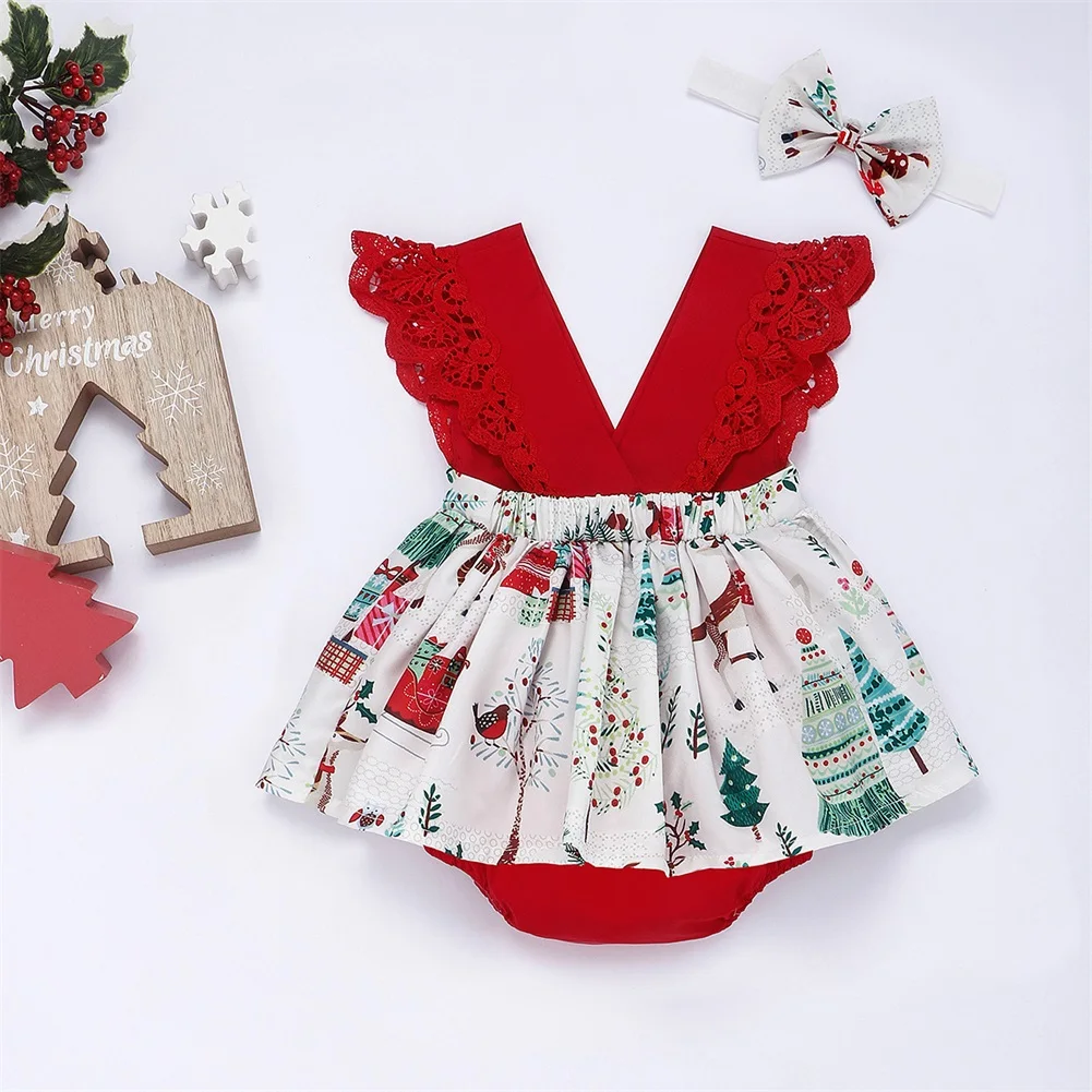 Комплект из 2 предметов; рождественское платье для маленьких девочек; милое боди на Рождество и год; коллекция года; Модный комбинезон принцессы с героями мультфильмов для малышей
