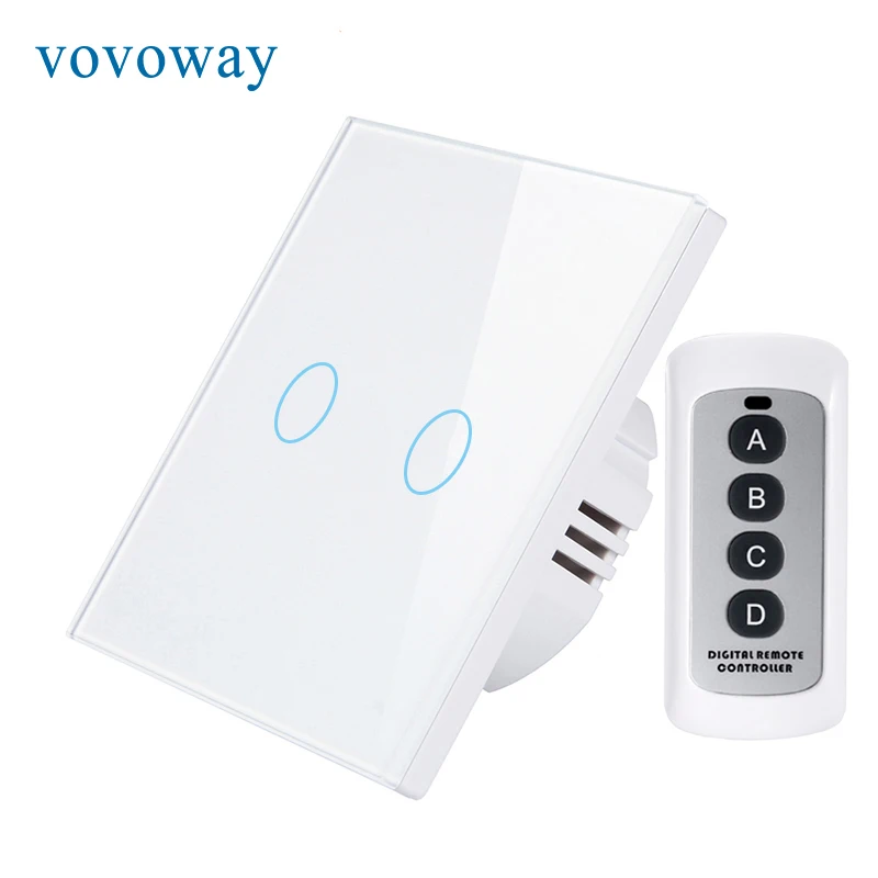 Vovoway EU Glass panel touch switch, light switch, wireless control,2 Gang AC110V 220V