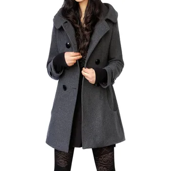 

Double-Breasted Blend Coat 2019 Autumn And Winter Turn-Down Collar Casual Medium And Long Wool Hooded Thick Coat abrigo mujer