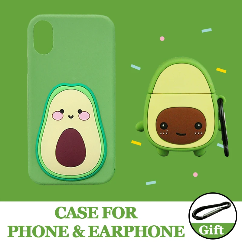 

3D Avocado Earphone Case for Apple Airpods Silicone Cartoon Phone Cases for iPhone XS Max X XR 7 8 Plus Protective Cover