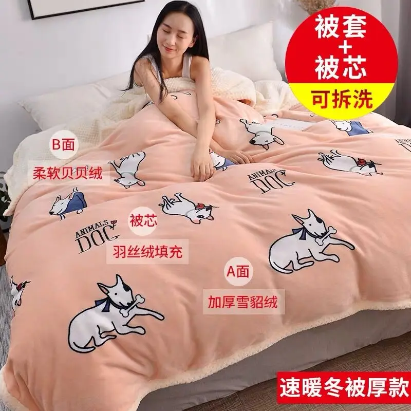 as picture thick Warm Lamb cashmere quilt Winter Adults single double Quilt cover with core twin/king/queen size bedding comforter blankets - Цвет: as picture