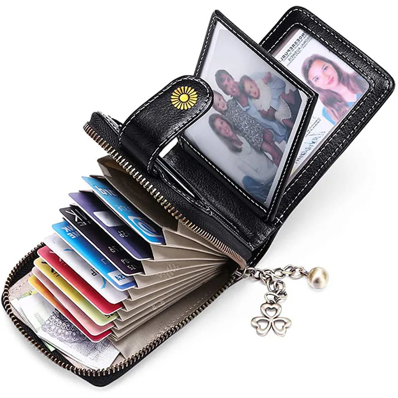 

SENDEFN Fashion RFID Blocking Women Card Holder Split Leather Zipper Hasp ID Credit Card Case Wallet