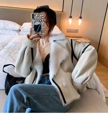 Double Breasted Genuine Sheepskin Leather Jacket Women Real and Natural Lamb Fur Coat Slim Short Full Pelt Fur Coats for Ladies