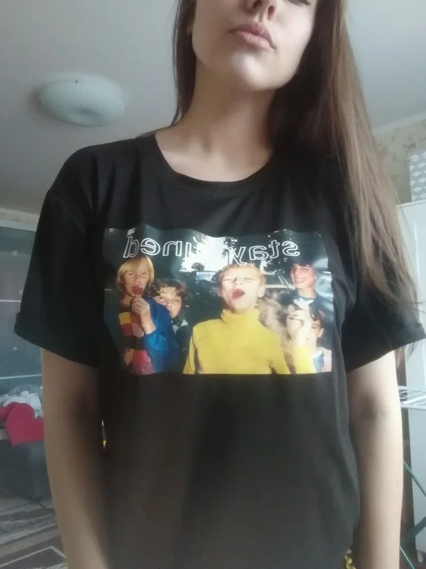 

Kuakuayu HJN Stay Turned Tuned Cotton Short Sleeve T-Shirt Printed Kawaii Kids Photo Yellow Boys Smoking Cool Women Tshirts