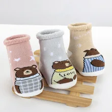 Детские носки, осенне-зимние махровые носки для малышей 0-3 лет, толстый хлопковый для новорожденных, Нескользящие махровые носки для детей