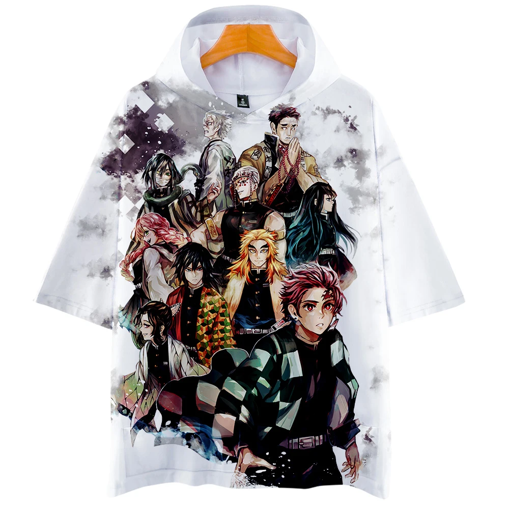 Новинка Kimetsu no Yaiba, одежда с 3D принтом, Летние повседневные крутые футболки, Женская/мужская одежда, топы,, с капюшоном, с коротким рукавом