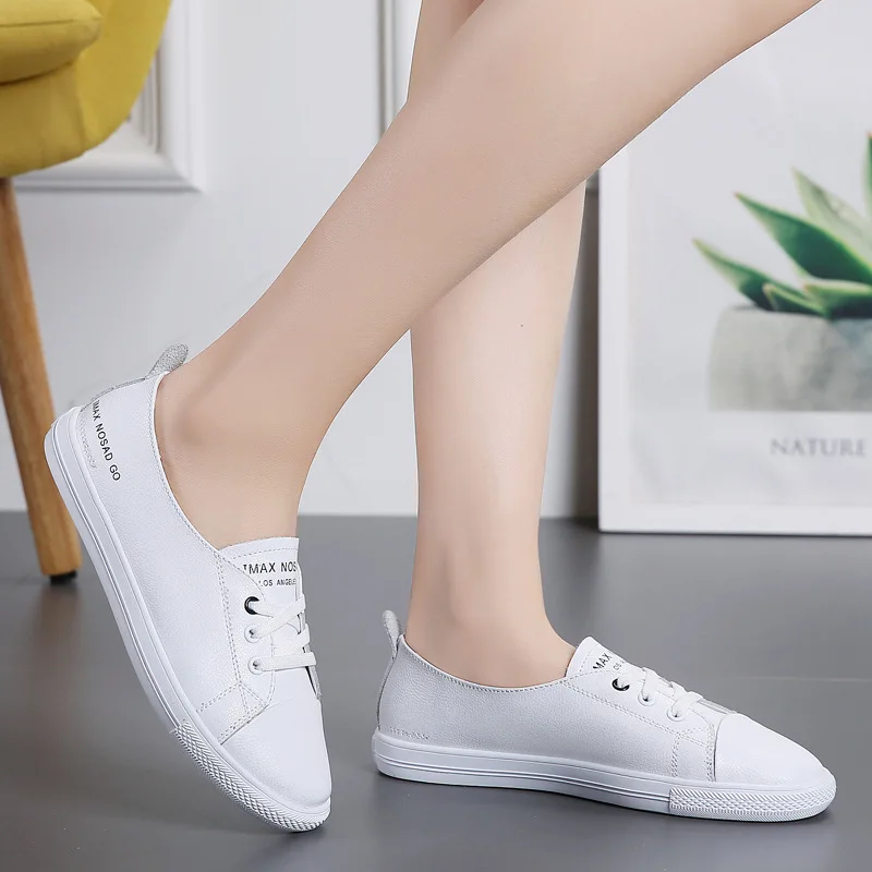 

New Style Spring And Autumn Casual WOMEN'S Genuine Leather Shoes Simple Anti-slip Wear-Resistant Students White Shoes Sports Kor