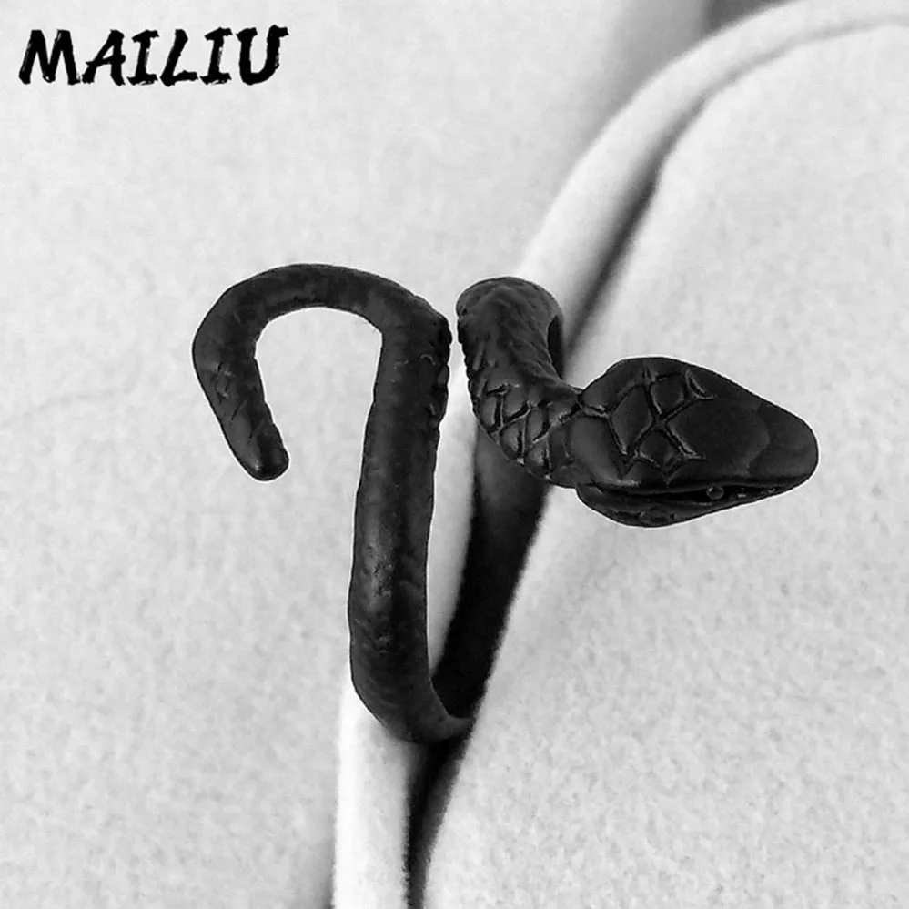 9styles European Retro Punk Exaggerated Spirit Black Snake Ring Fashion Personality Stereoscopic Opening Adjustable Ring Jewelry - Image 2