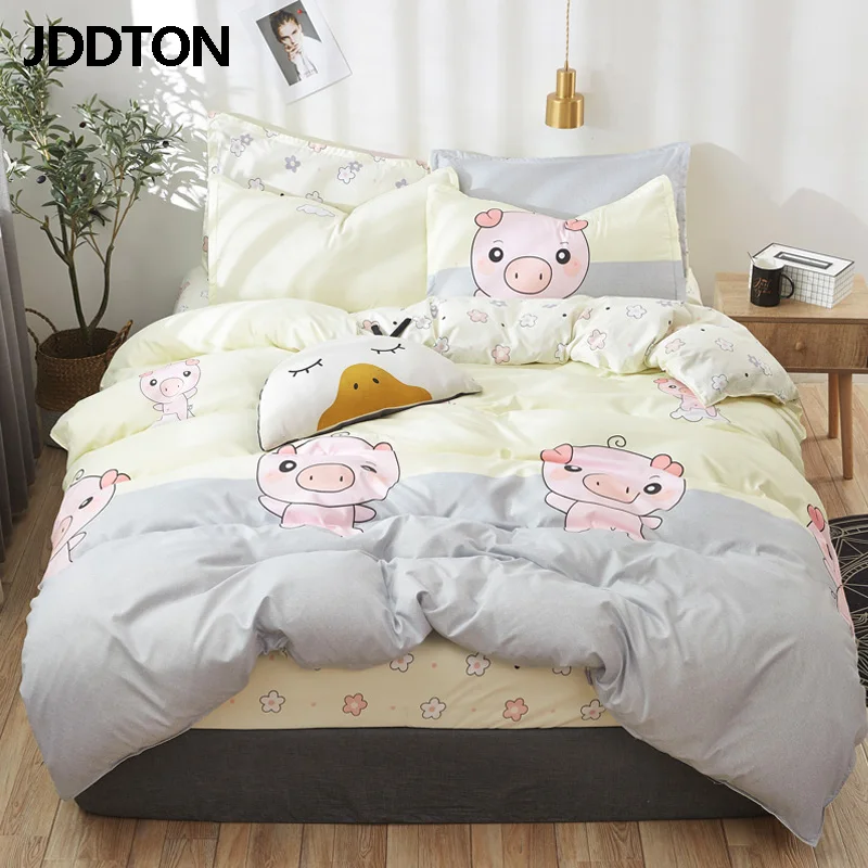 

JDDTON Classical Bedding Set Happy Pink Pig Bed Linen Duvet Cover Set AB Side Bed Sheet Set Pillowcase Cover BE068