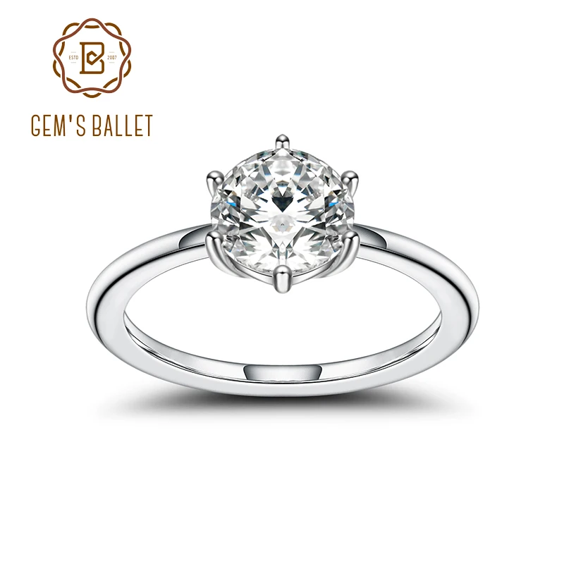 Gem балетки 925 пробы Серебряное кольцо ювелирные украшения шесть зубцов 2.0Ct 8 мм EF