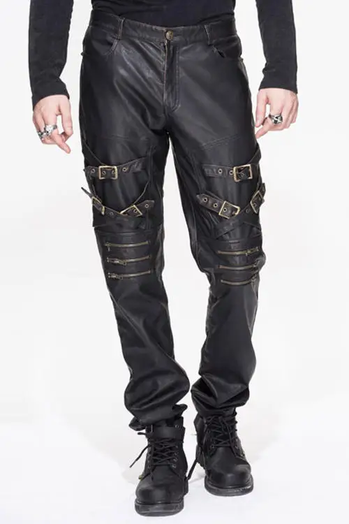 Модные мужские брюки Devil Fashion панк рок из кожи уличная одежда повседневные Прямые