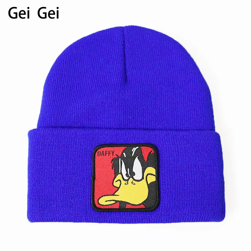 

New winter anime cartoon pattern Duffy duck knitted hat men's street hip-hop wool warm beanie hat boy outdoor skiing cute cap