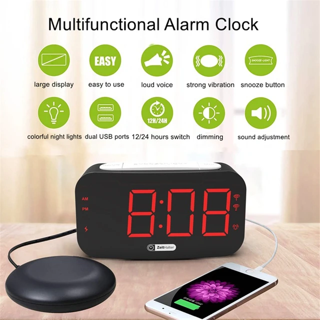 2021 Loud Alarm Clock for Heavy Sleepers, Vibrating Alarm Clock with Bed Shaker for Deaf and Hard of Hearing,Night Light,Snooze 2