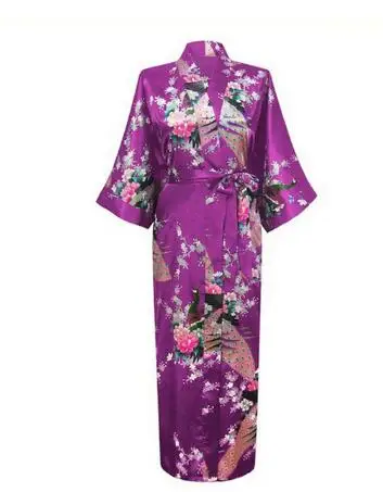 Bride Robes Sexy Bride Bridesmaid Wedding Dressing Woman Japanese Kimono Peacock Print Satin Silk Yukata Bathing Nightgown