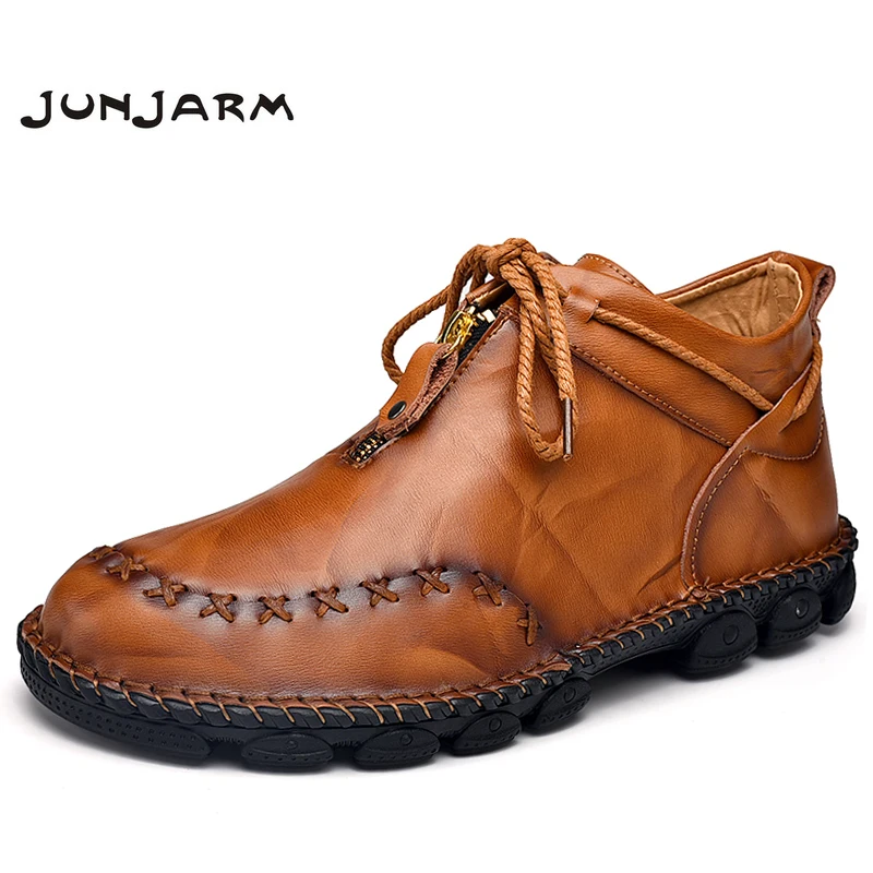 

JUNJARM Autumn New Leather Men Boots Winter High Tops Men Casual Ankle Boots Comfortable Mens Snow Shoes Work Big Size 38-48