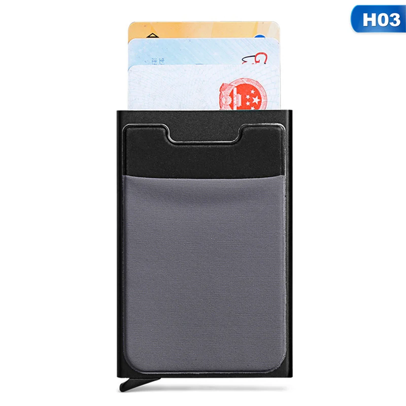 Aluminum Wallet With Elasticity Back Pouch ID Credit Card Holder RFID Mini Slim Wallet Automatic Credit Card Case