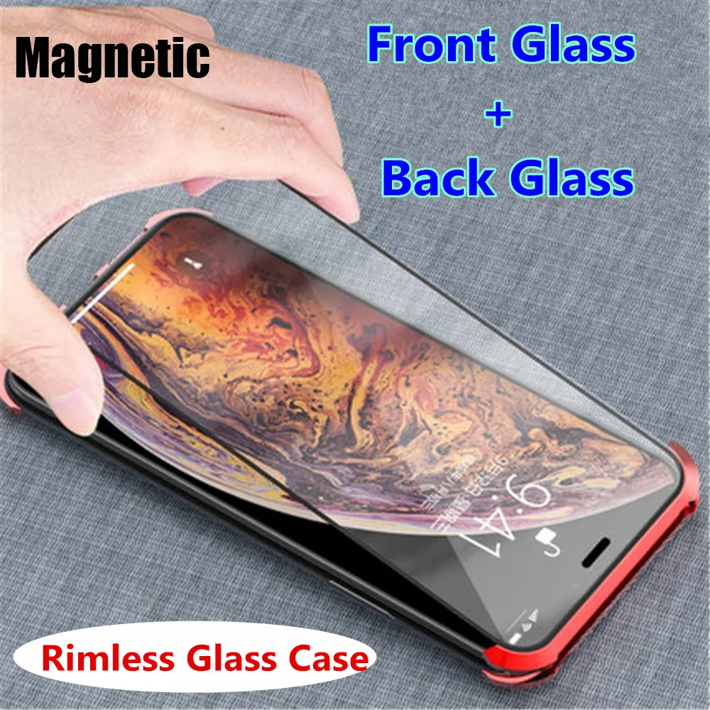 Магнитный чехол для iphone XR безрамный Передний + задний двухсторонний стеклянный