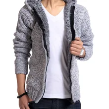 Мужской толстый пушистый свитер, пальто для мальчиков с капюшоном, большие размеры, длинный рукав, вязаный кардиган, серый свитер, зимний мужской модный трикотаж