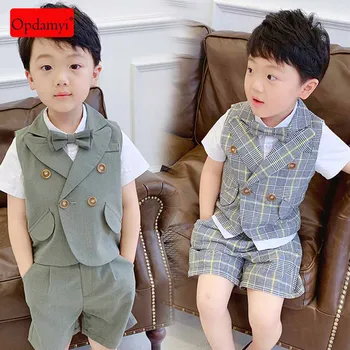 

Summer Boy Suit British Style Gentleman Children Suit Vest Pants Two-Piece Suit Baby Boy Casual Suit