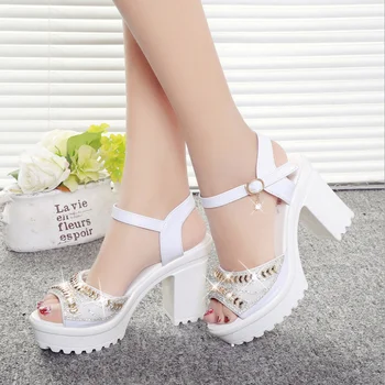 

AQ30 2020 New summer Ankle Strap Heels Women Sandals Summer Shoes Women Open Toe Chunky High Heels Party Dress Sandals