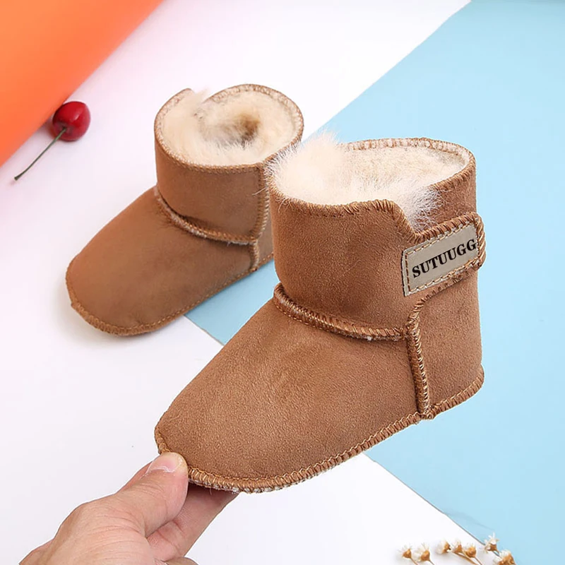 

0-3 Years Baby Snow Boots Winter Warm Toddler Infant Snow Shoes Boy Girls Bootie Leather Sheep Fur Kids Snowshoes Non-slip