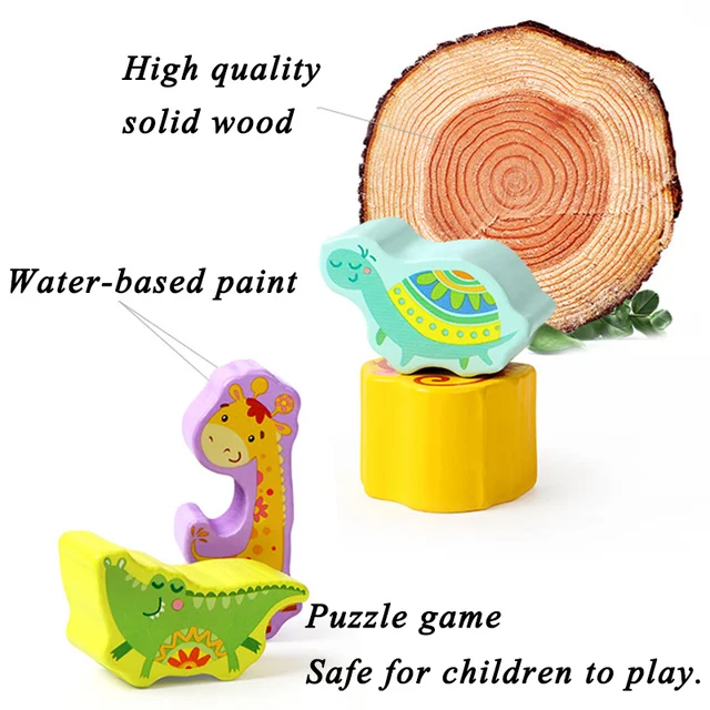 Montessori Animal Stack Balance Game Wooden Marine Life Throwing Dice Stacking Building Blocks Balance Training Educational Toys 5