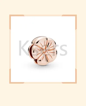 

925 Sterling Silver 2019 Spring Ladies Temperament Fashion Rose Gold Classic Flower Reflection Clip Charm Beaded Jewelry