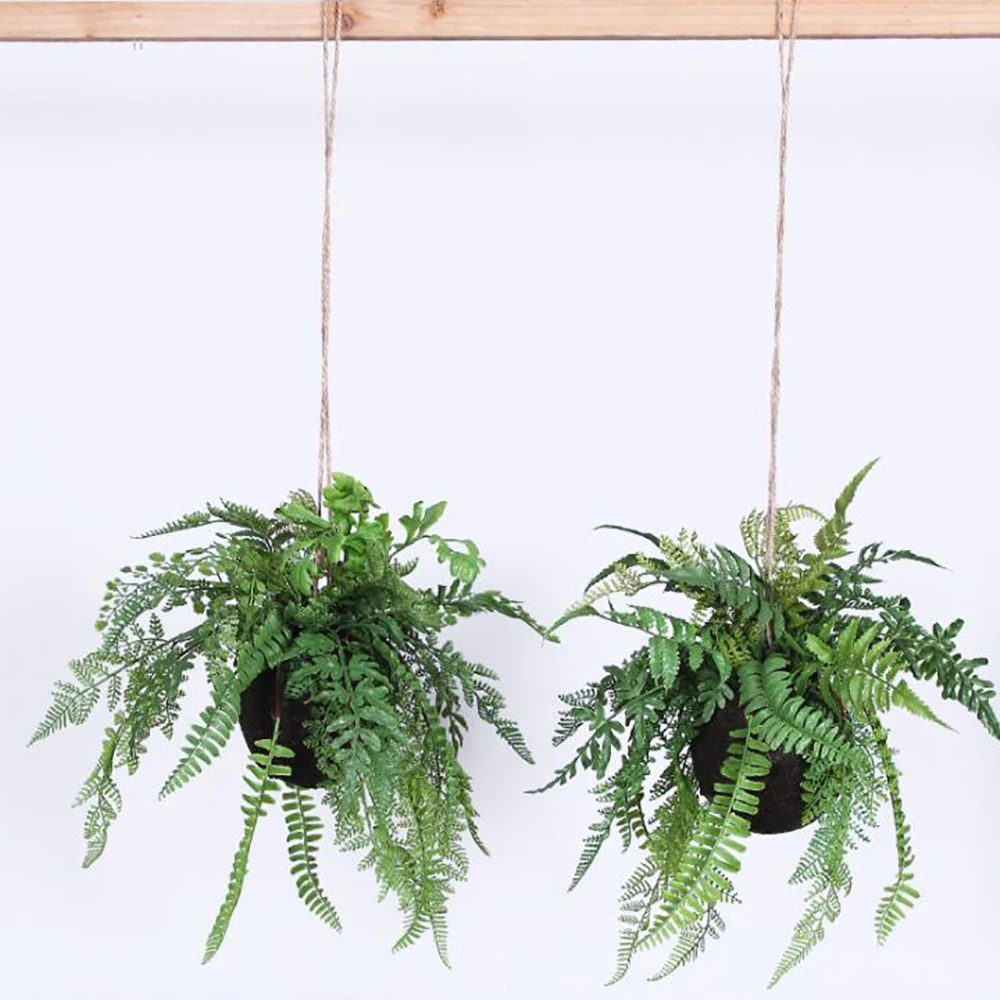 Artificial Plants Plastic Fern Green Leaf Hanging Ball Bonsai Home Garden Decoration Wedding Party Supplies