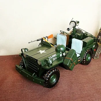 

ZHAN DI JI PU Desert Cross-Country Model Tinplate Iron Craft Decoration Army Gift European-Style Handmade Green Color Car