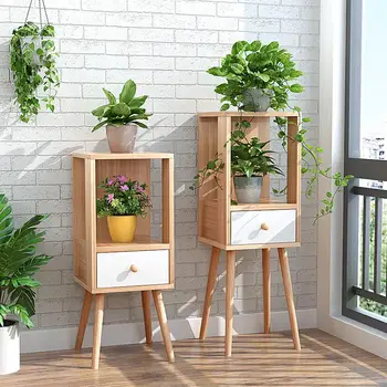 

Flower Stand Balcony Floor-standing Living Room Indoor Solid Wood Flower Pot Rack Multi-layer Racks Fleshy Green Flower Shelf Ag
