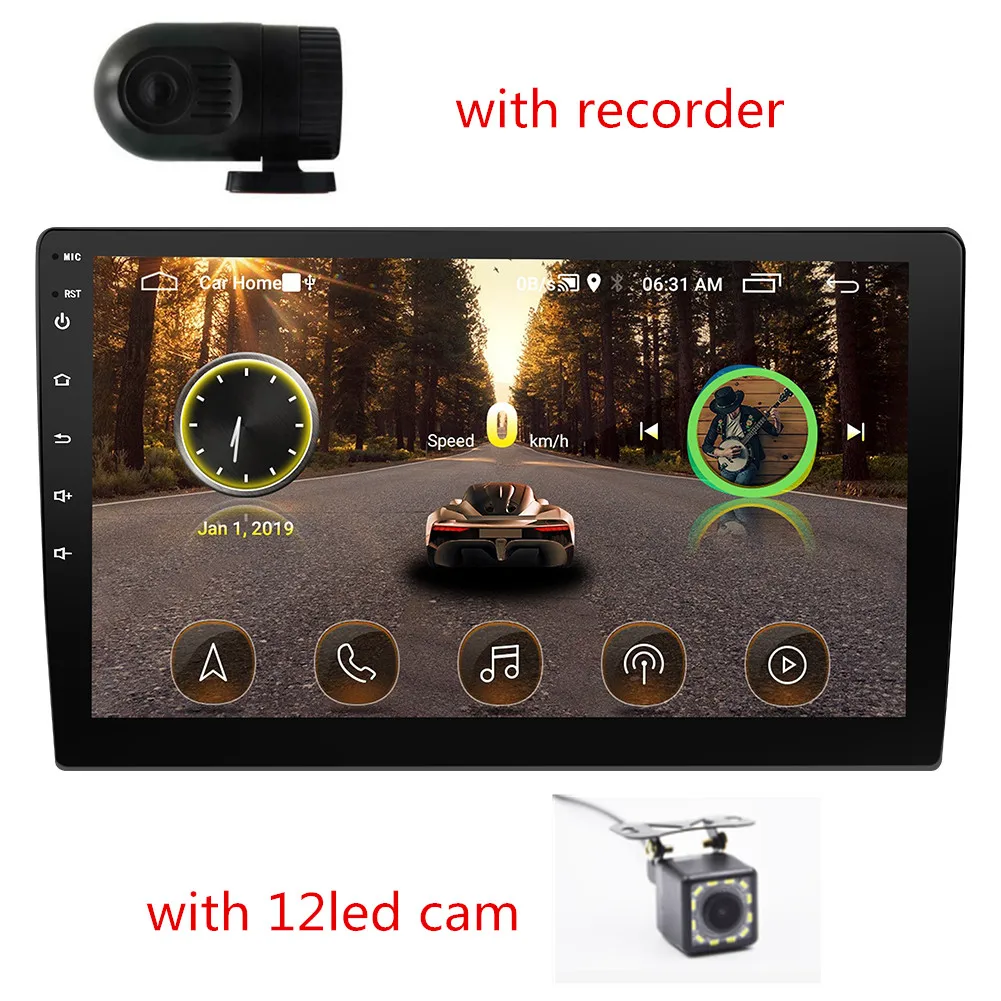 Авторадио " Android 8,1 четырехъядерный 2 DIN автомобильный стерео gps WiFi MP5 плеер FM AM радио+ камера - Цвет: with 12led  recorder