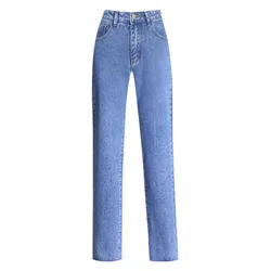 Calças femininas azuis 2021 nova casual sólido retro básico em linha reta solto plus size jeans y2k moda senhoras calças