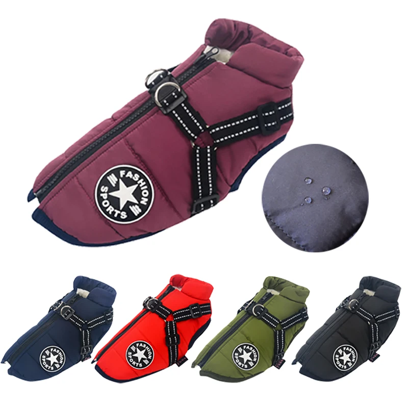 S-4XL Large Pet Dog jacket With Harness Winter Soft Warm Clothes Labrador French Bulldog Waterproof Coat Outfit Vest For | Дом и сад