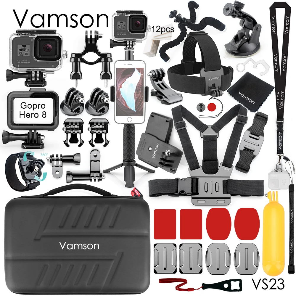 Vamson for GoPro Hero 8 Black Waterproof Housing case Action Camera Accessories Go Pro Bicycle Clip Tripod Mount VS23 | Электроника