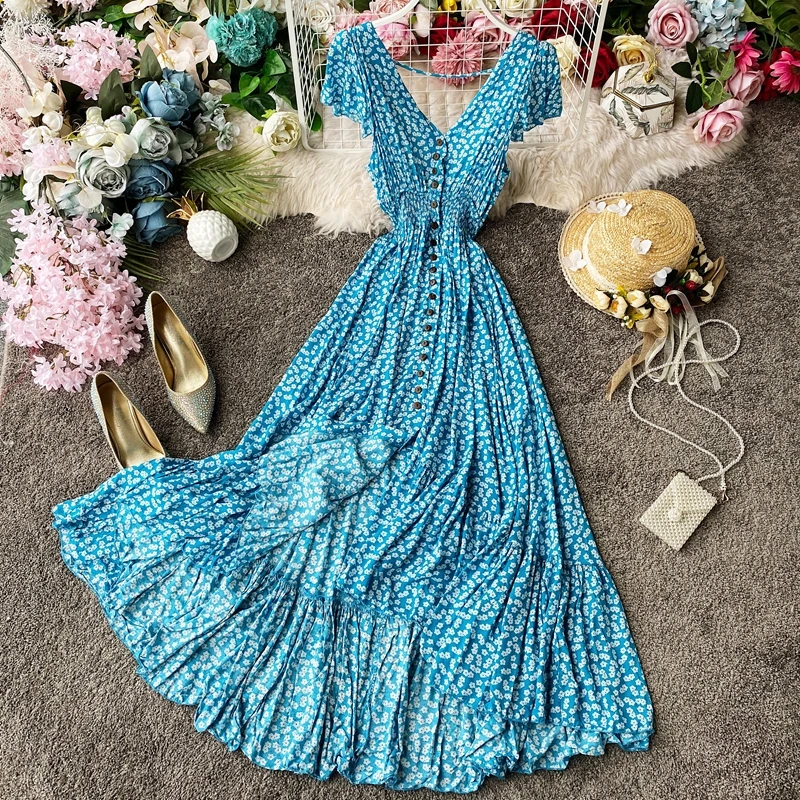 Женское Асимметричное Платье макси с цветочным принтом винтажное длинное платье