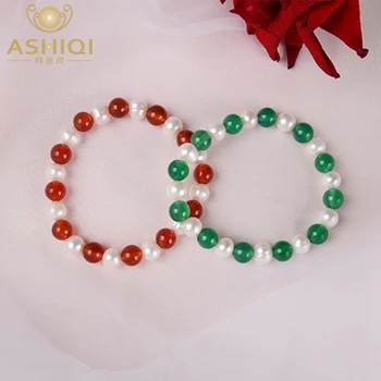 

ASHIQI Real freshwater pearl bracelets Natural agate bracelet for women Mother's Day gift