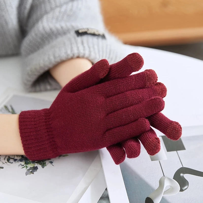 Winter Autumn Gloves Touch Screen Warm Mittens Women Men Cotton Knitted Five Fingers Gloves Hand Warmer Guantes Christmas Gifts