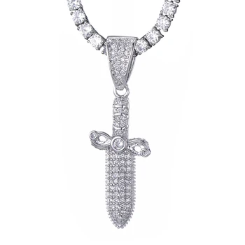 

HIP Hop Gold Color Bling Full AAA+ Cubic Zirconia Iced Out Sword Knife Pendants & Necklaces for Men Jewelry