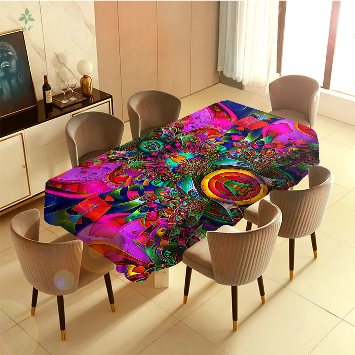

Psychedelic And Colorful Buddha, Waterproof And Oil-proof Tablecloth, Can Decorate Family Dining Table