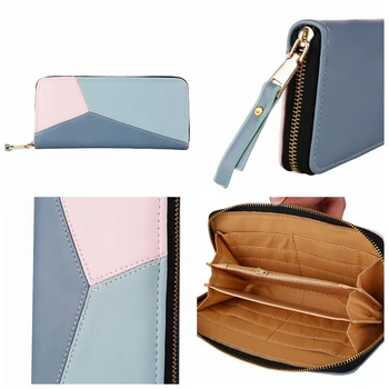 

PU Leather Women Long Wallet Panelled Ladies Purse Clutch Zipper Wallets