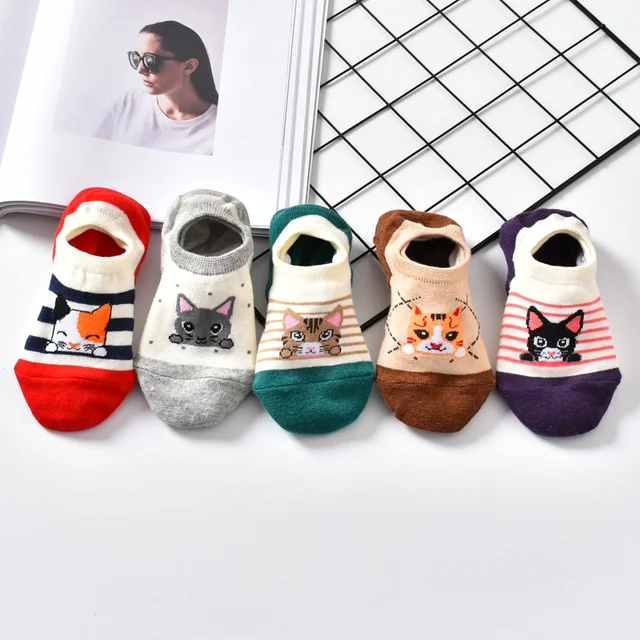 10 Piece=5 Pairs/lot Cute Animal Spring Women Socks Set Korean Style Funny Cat Dog Panda Low Cut Ankle Short Sox Happy Size34-40 24