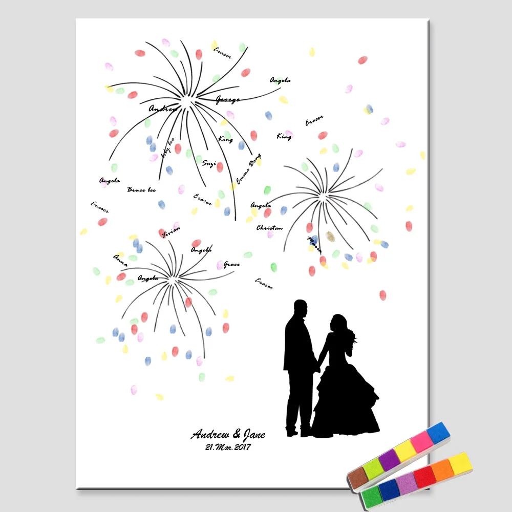 Wedding Guest Book Customized Fingerprint Sign Romantic Bride & Groom Painting Party Decorations Decoration | Дом и сад