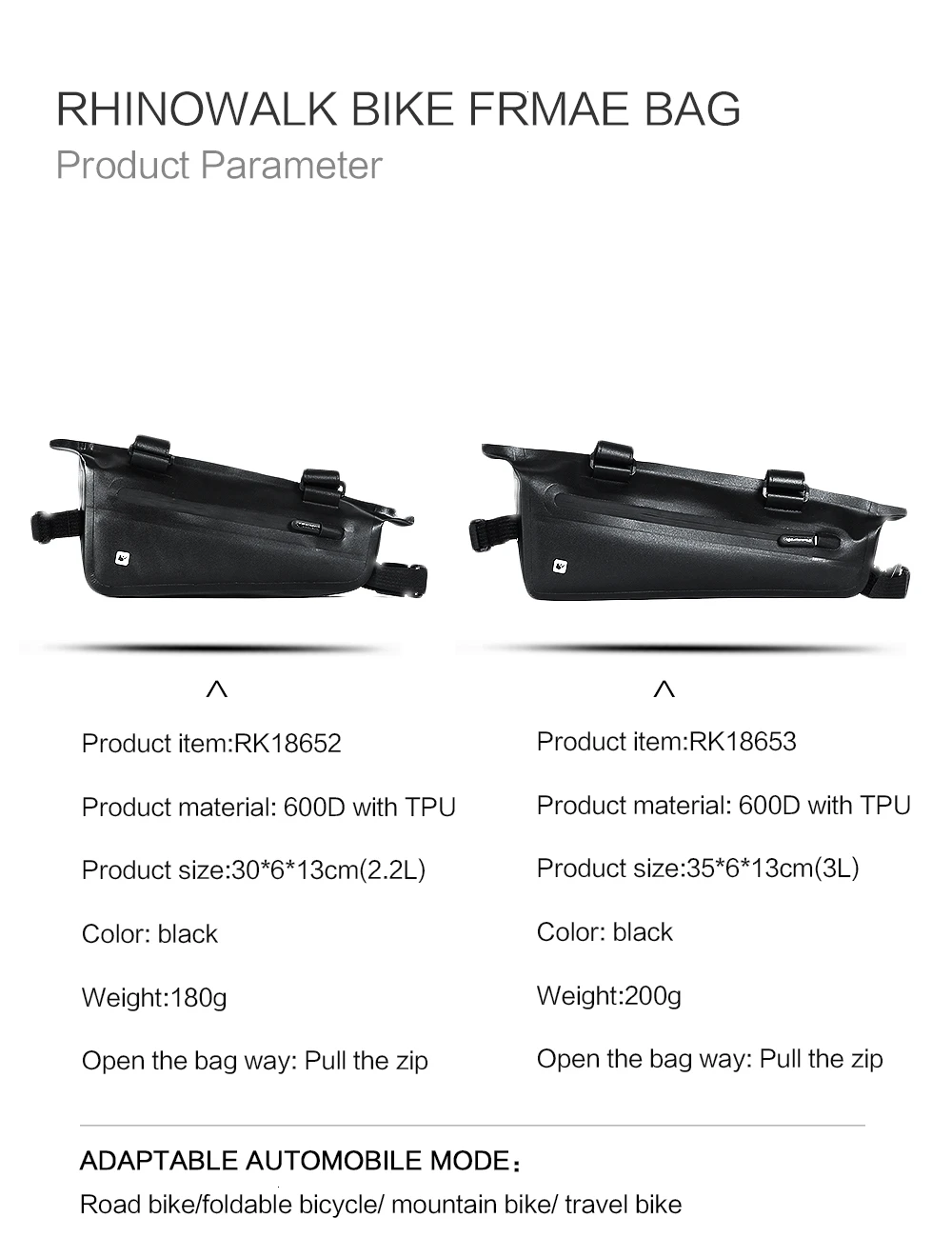 Top Rhinowalk Long Trip Bicycle Bag Large Capacity Waterproof Bicycle Luggage Travel Bags Handlebar Bag Front Frame Bag Bike Pannier 38